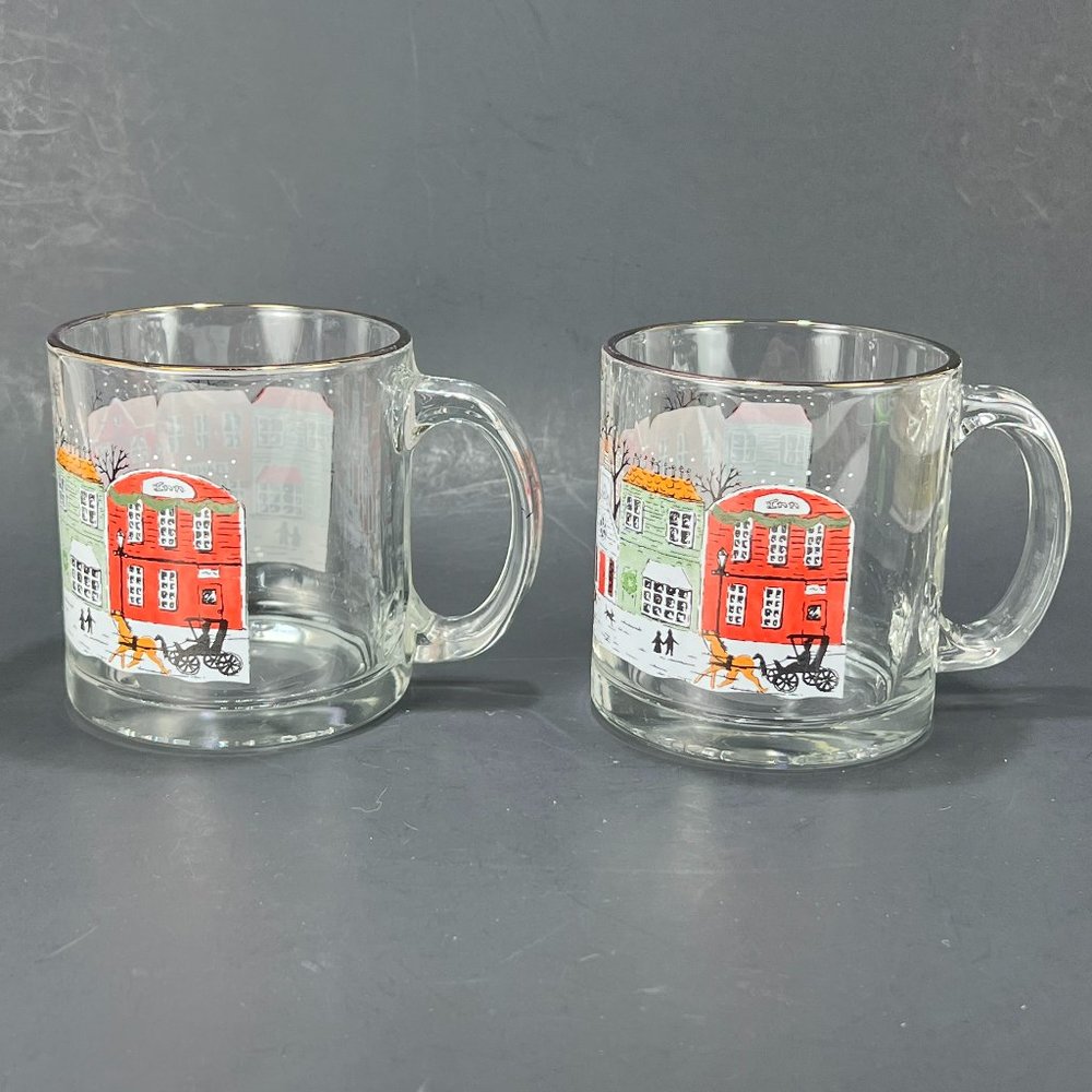Vtg Libbey Glass Courier Ives Christmas Holiday Winter Coffee Tea Cup Mug 12 oz